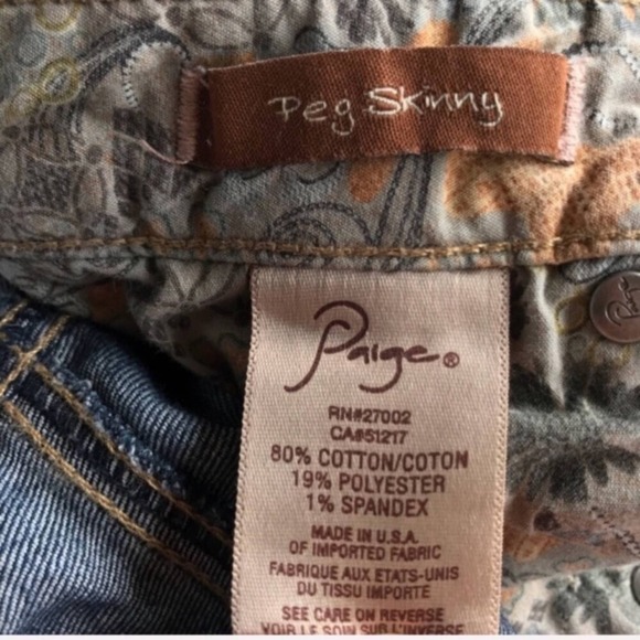 PAIGE Peg Skinny Jeans Denim Blue Women's Sz 26 Pants Slim 5 Pocket Zip Up Fly - Picture 8 of 8